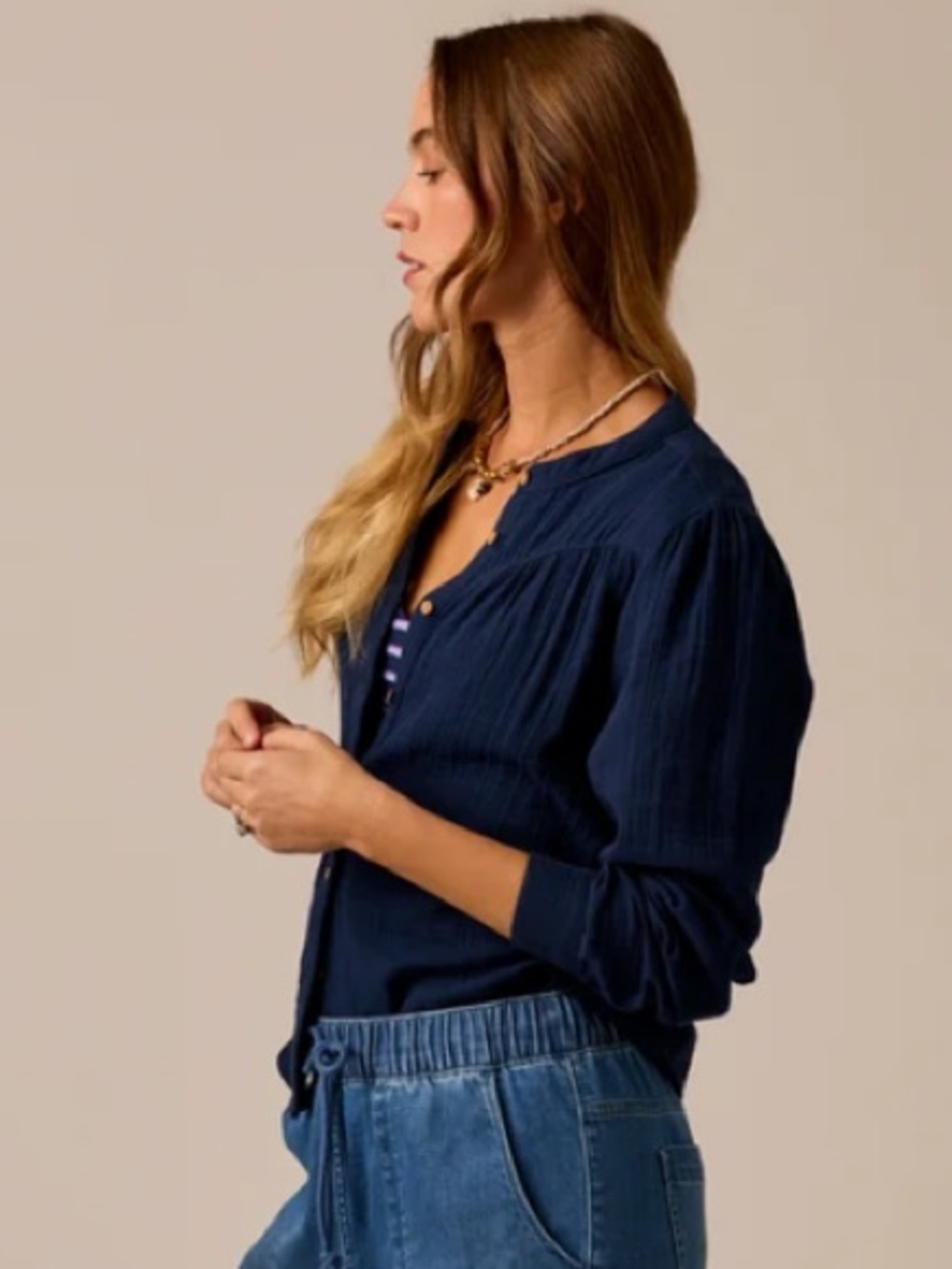 Carve Designs Tatum Double Gauze shirt in navy M